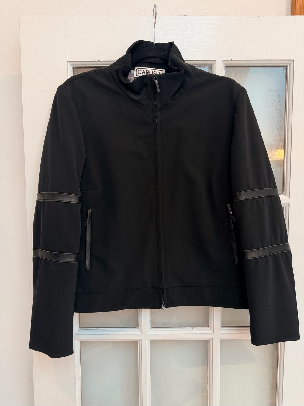 Vintage Carlisle Y2K Black Leather Accents Zip-Front Bomber Jacket Size 10 Med - Picture 11 of 11